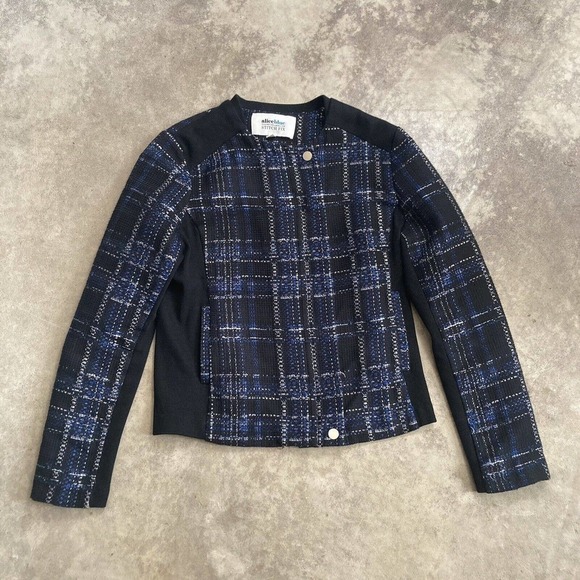 Alice Blue Designed for Stitch Fix Blazer Womens‎ Small Tweed Moto Jacket Blue - Picture 1 of 13